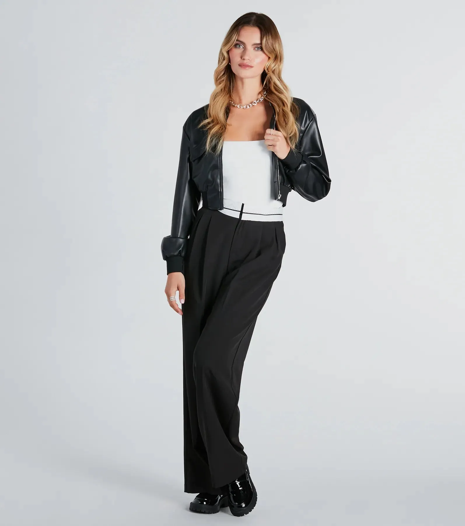 Cool Streets Faux Leather Crop Bomber Jacket sold by Windsor product image thumbnail 4