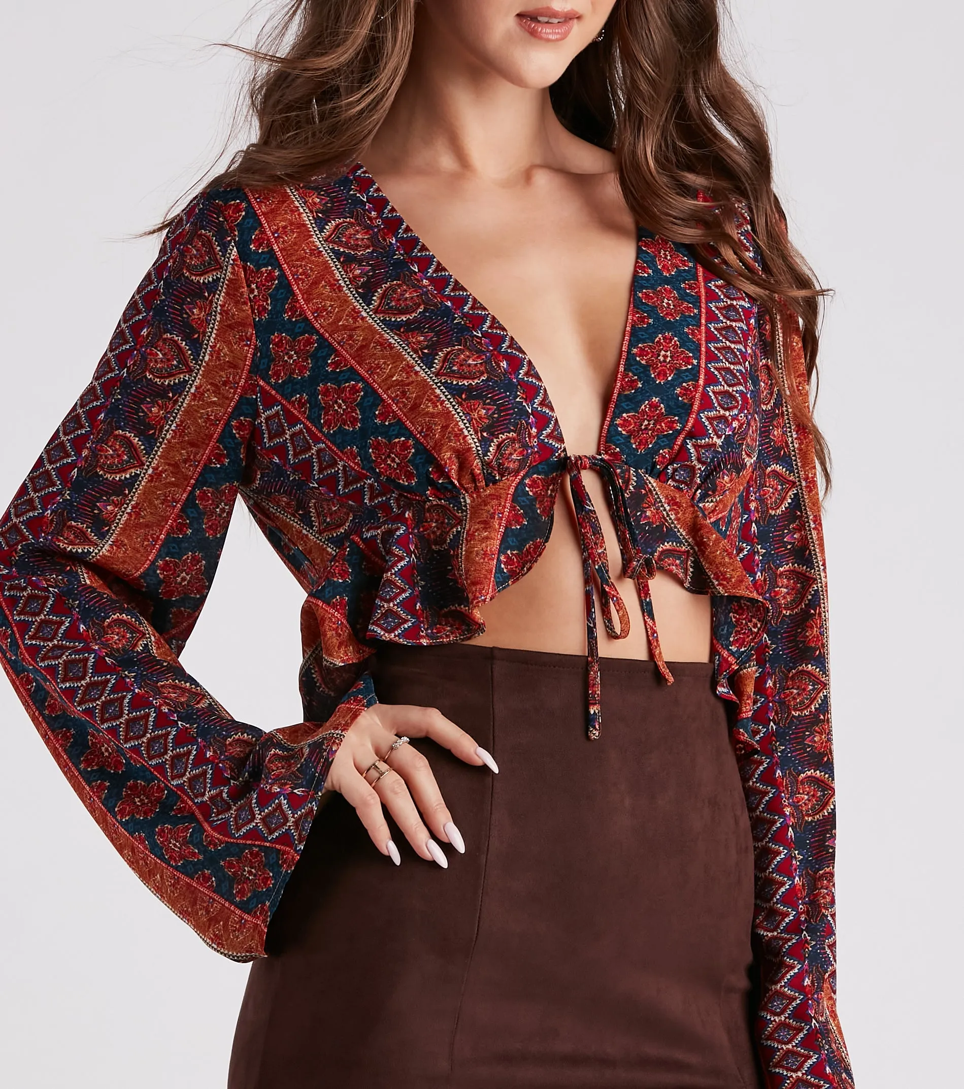 Boho Beauty Tie-Front Crop Top sold by Windsor product image thumbnail 4