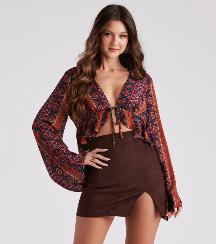 Boho Beauty Tie-Front Crop Top sold by Windsor