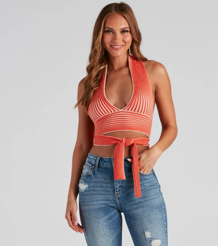 Main Squeeze Striped Halter Wrap Top sold by Windsor