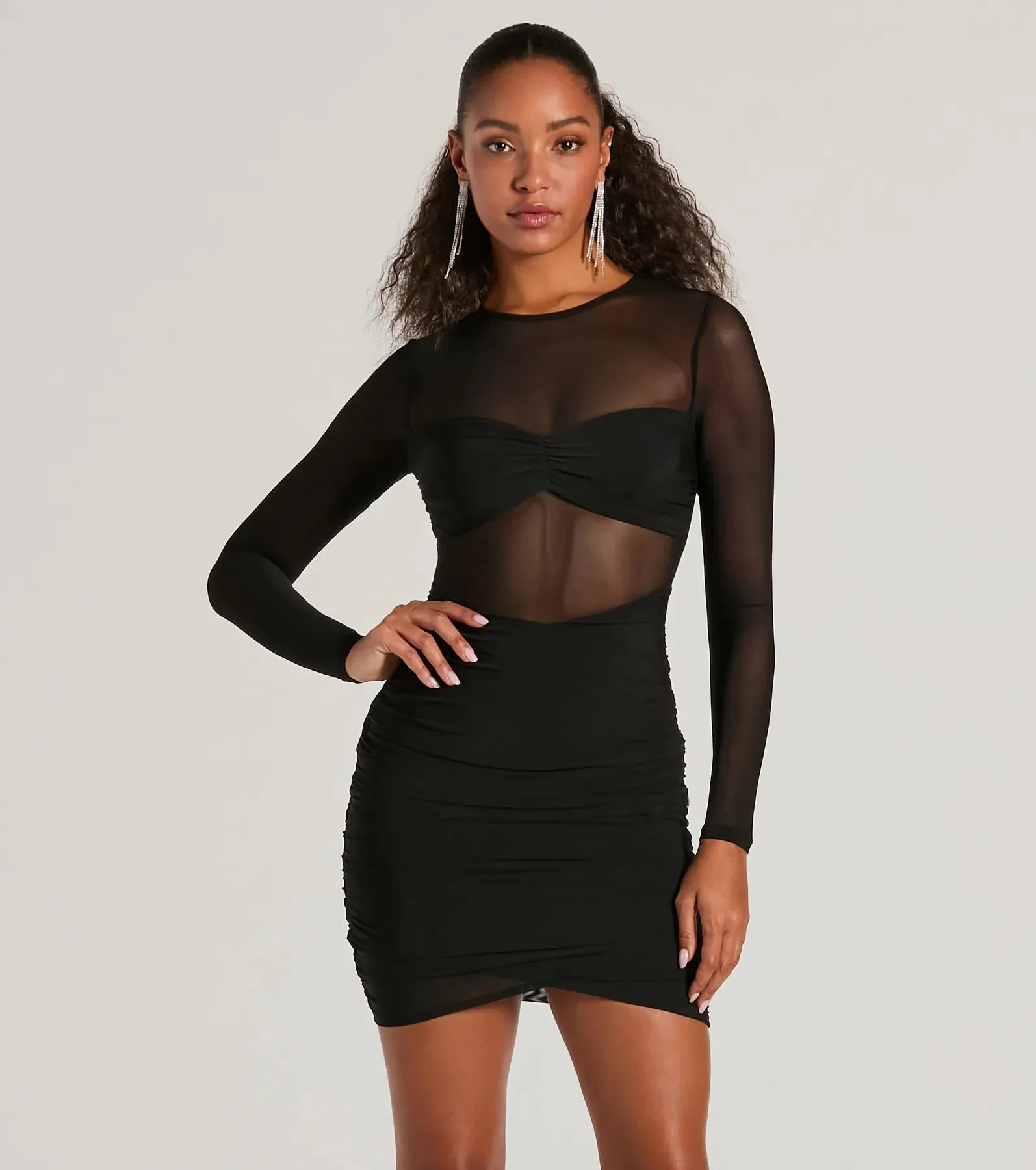 Major VIP Long Sleeve Sheer Mesh Bodycon Mini Dress sold by Windsor