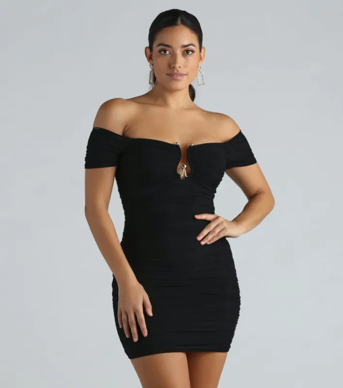 Show Off Mesh Off-The-Shoulder Mini Dress sold by Windsor