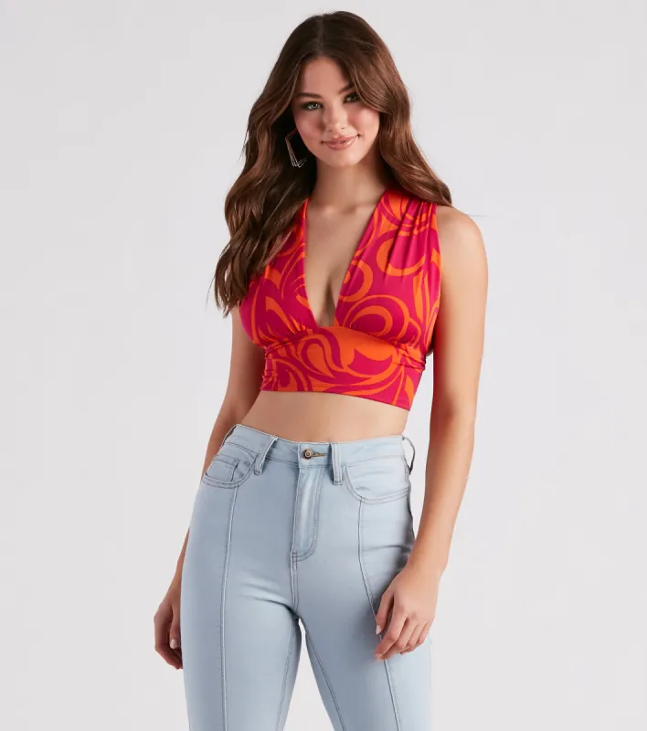 That 70s Chick Retro Print Crop Top sold by Windsor