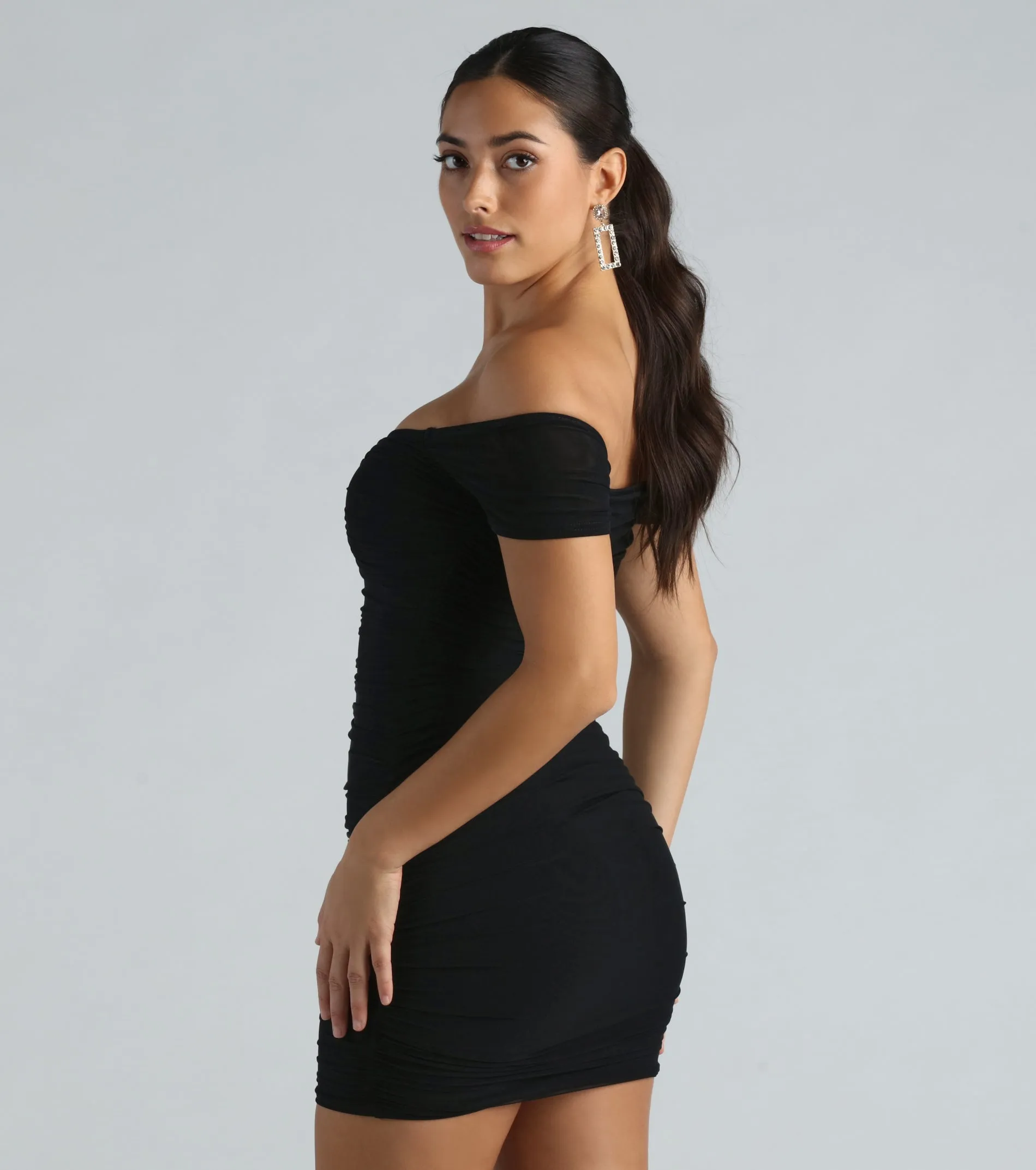 Show Off Mesh Off-The-Shoulder Mini Dress sold by Windsor product image thumbnail 2