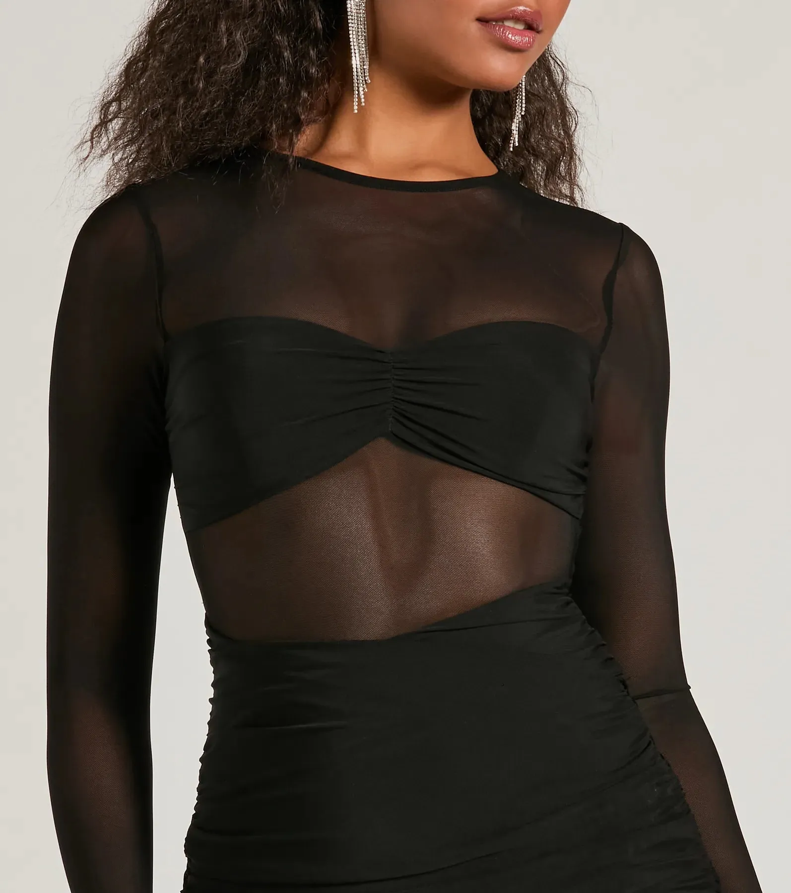Major VIP Long Sleeve Sheer Mesh Bodycon Mini Dress sold by Windsor product image thumbnail 3
