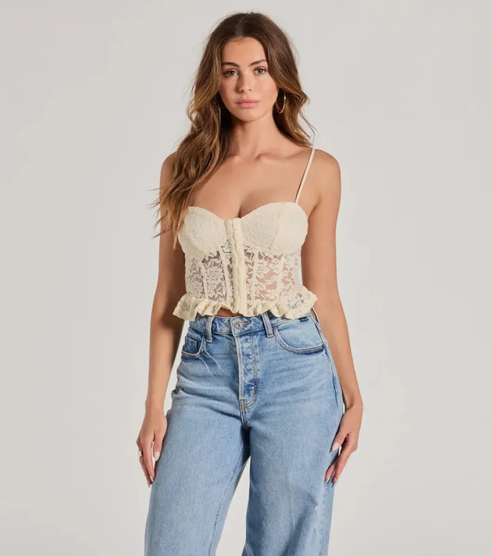 Dream Romance Sweetheart Floral Lace Peplum Top sold by Windsor