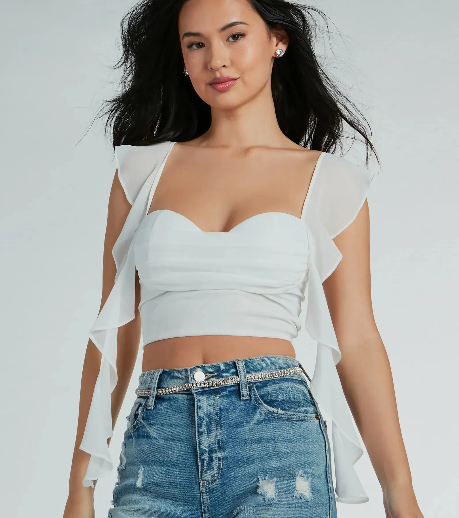 Sweetest Look Ruched And Ruffled Chiffon Crop Top sold by Windsor
