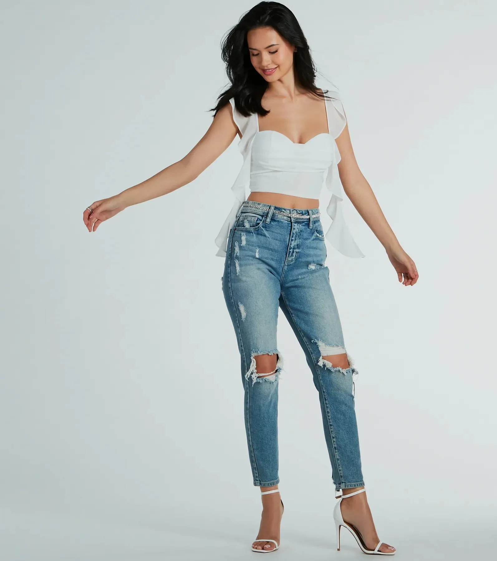 Sweetest Look Ruched And Ruffled Chiffon Crop Top sold by Windsor product image thumbnail 2