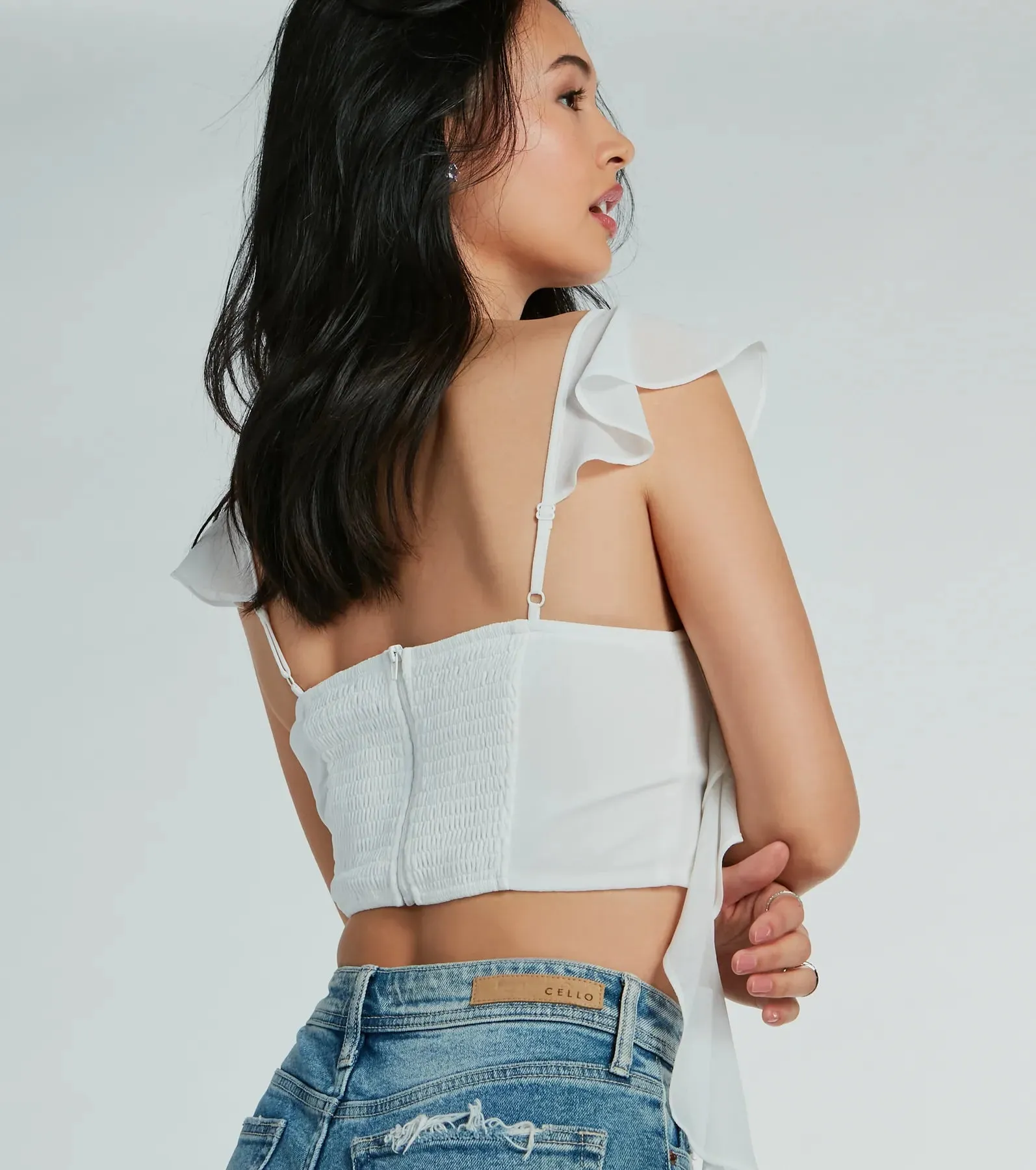 Sweetest Look Ruched And Ruffled Chiffon Crop Top sold by Windsor product image thumbnail 3
