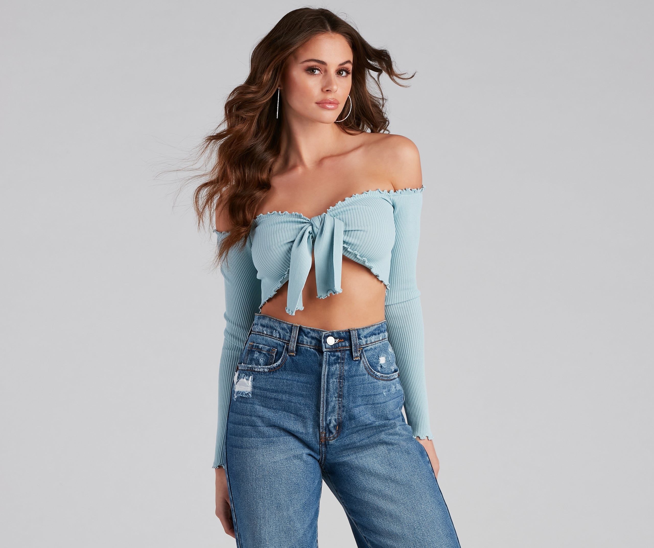 CLEARANCE - A Trendy Look Tie-Front Crop Top sold by Windsor