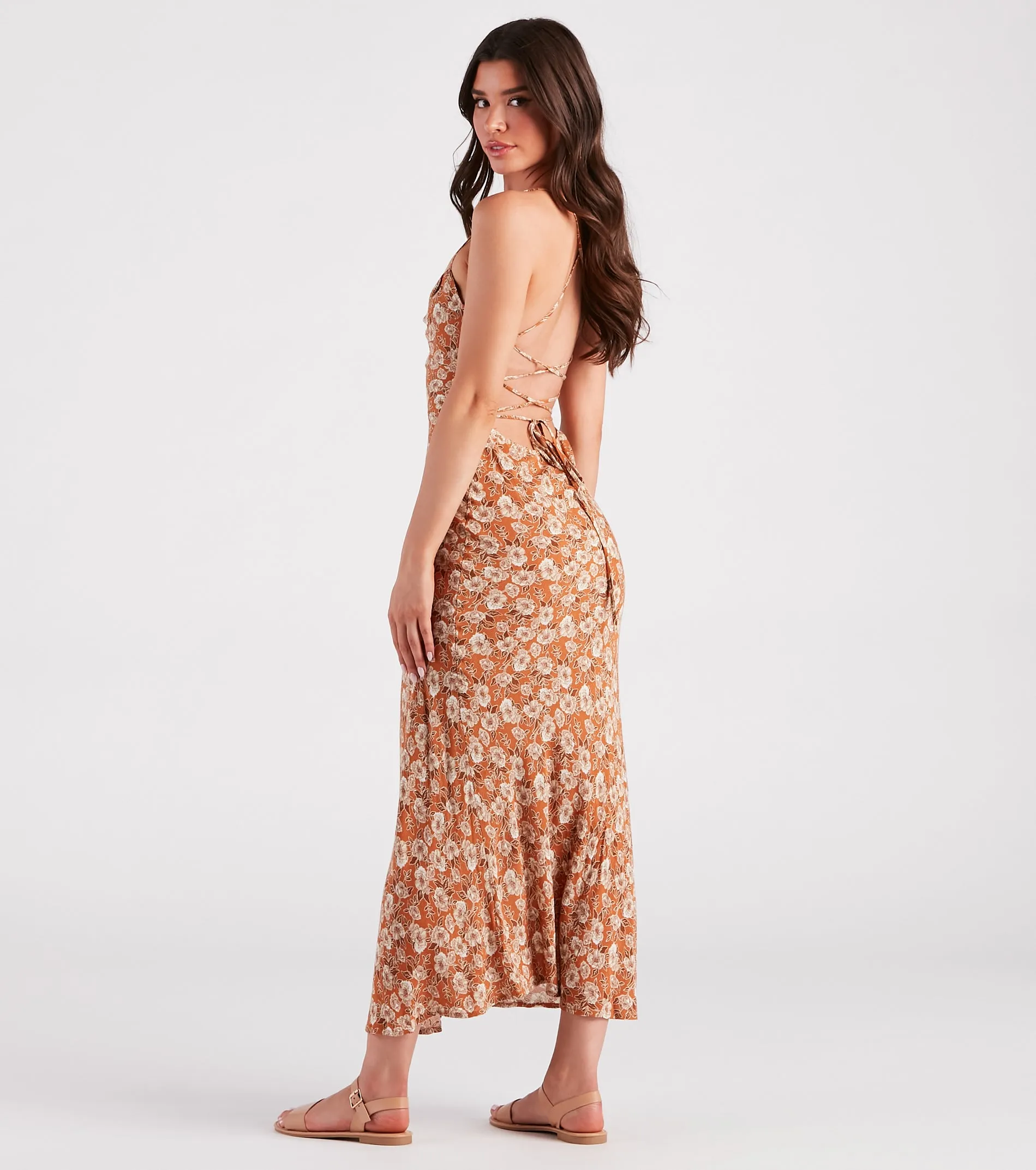 Pick Me Floral Lace-Up Maxi Dress sold by Windsor product image thumbnail 2