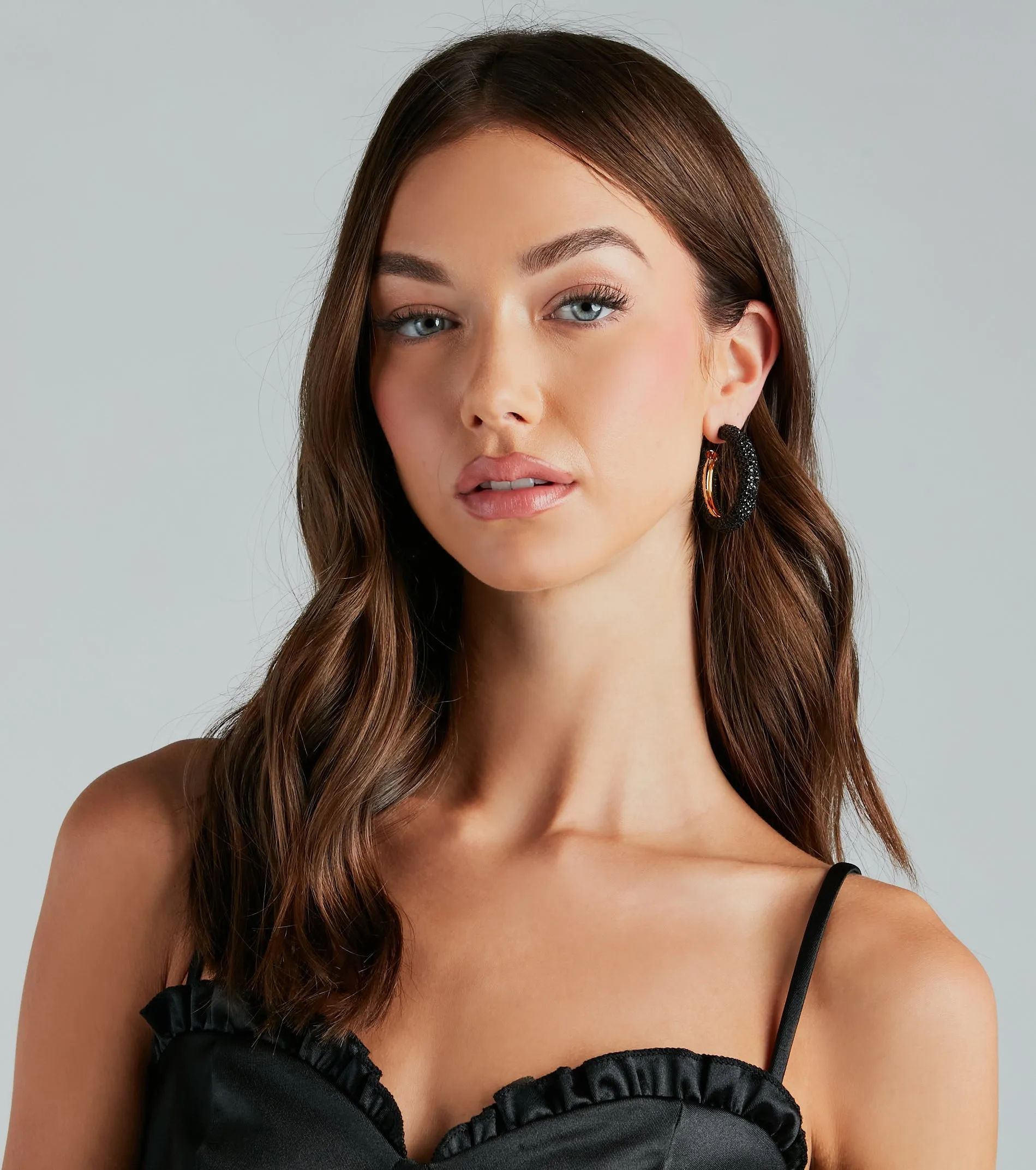 Iconic Look Rhinestone Hoop Earrings sold by Windsor