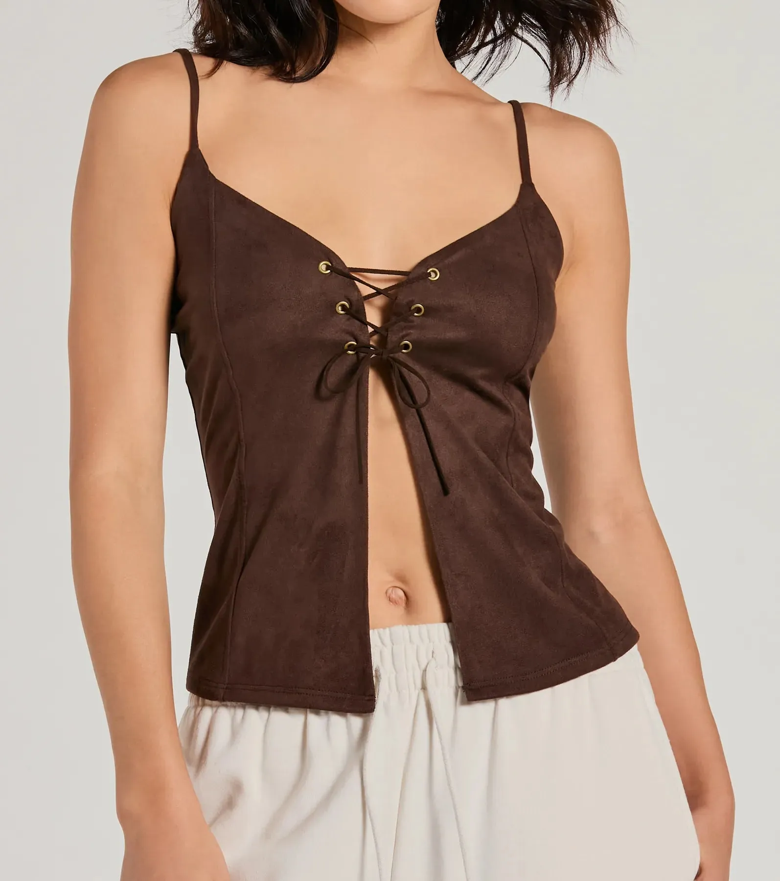 Treasured Trend Lace-Up Slit Crop Tank Top sold by Windsor product image thumbnail 5