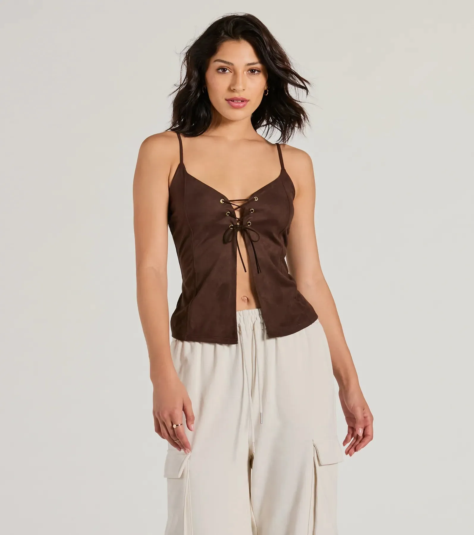 Treasured Trend Lace-Up Slit Crop Tank Top sold by Windsor product image thumbnail 2