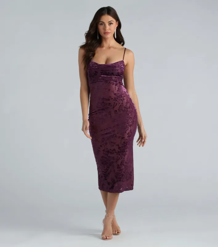 Stylish Debut Floral Flocked Mesh Midi Dress sold by Windsor
