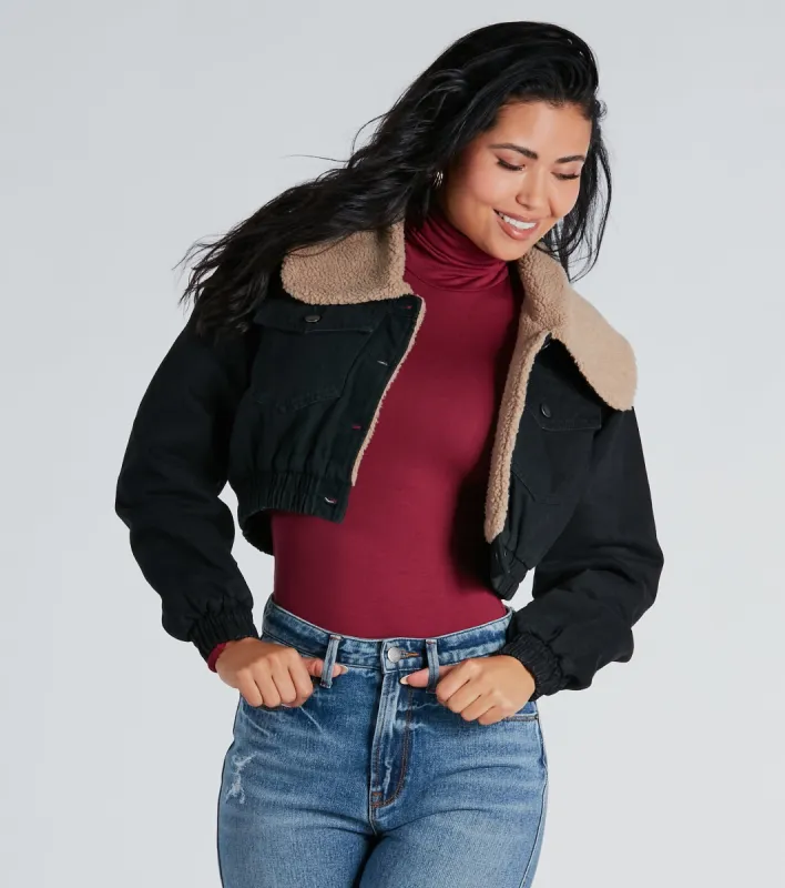 Layer On The Cozy Vibes Faux Sherpa Denim Jacket sold by Windsor