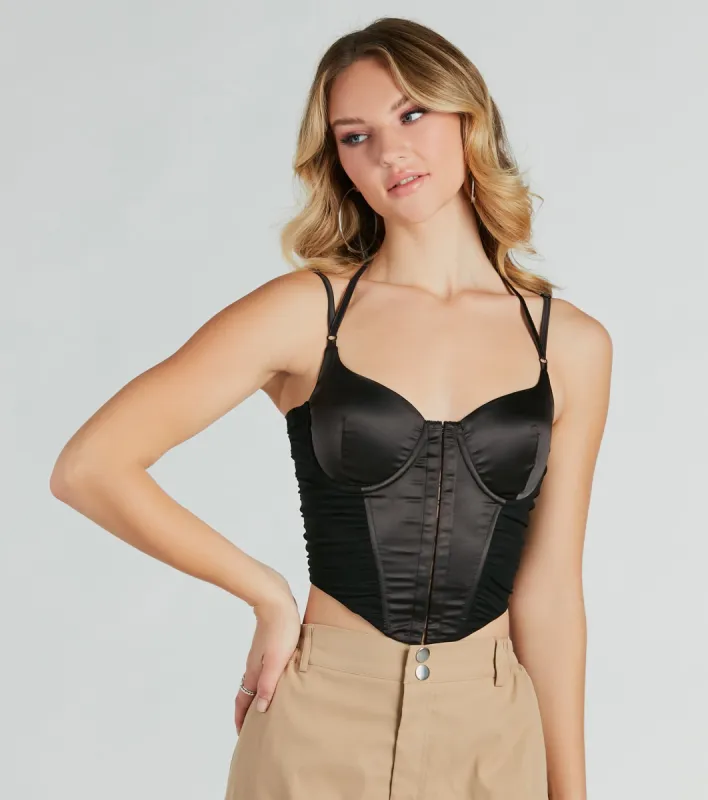 Sleekin' Out Satin Strappy Mesh Bustier sold by Windsor