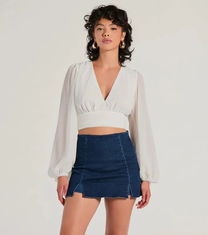 Chic Credentials Long Sleeve Open Back Chiffon Top sold by Windsor