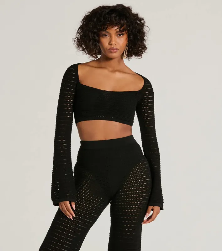 Boho Cutie Bell Sleeve Crochet Crop Top sold by Windsor