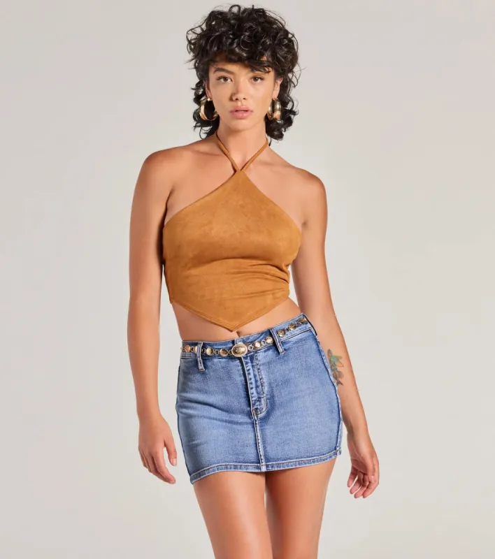 Western Trend Hanky Hem Halter Crop Top sold by Windsor
