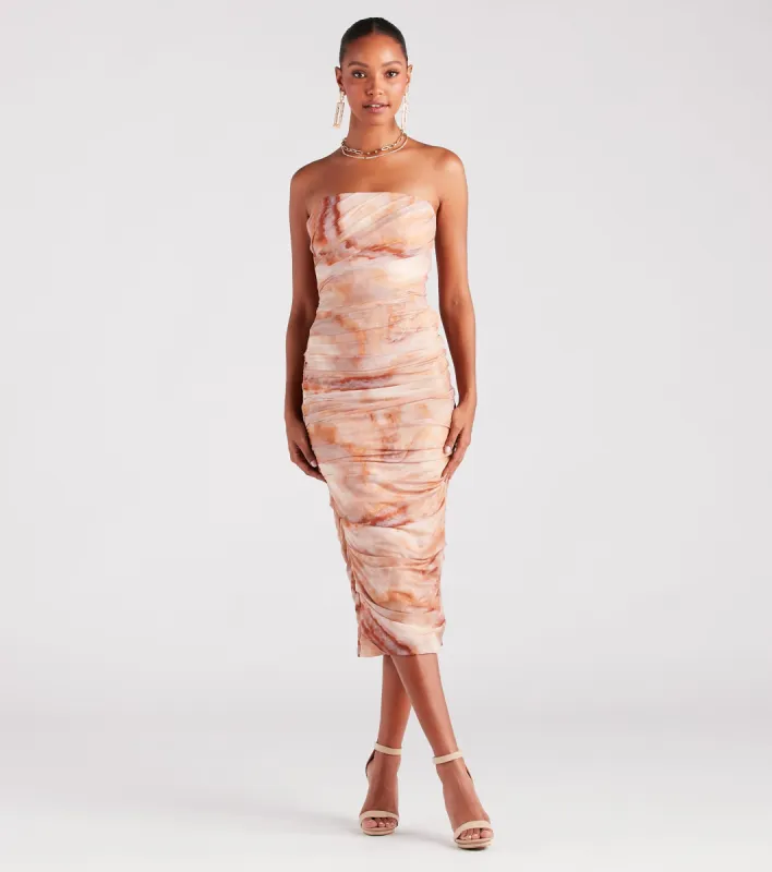 Day Dreamer Strapless Abstract Midi Dress sold by Windsor