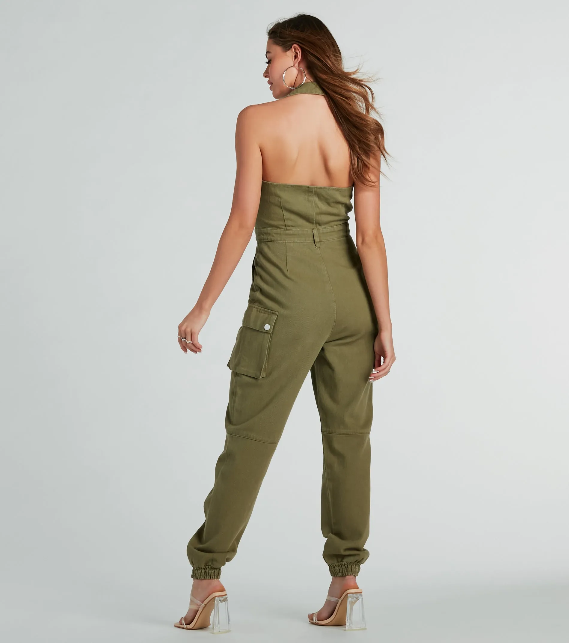 On The Hit List Halter Cargo Jogger Denim Jumpsuit sold by Windsor product image thumbnail 2