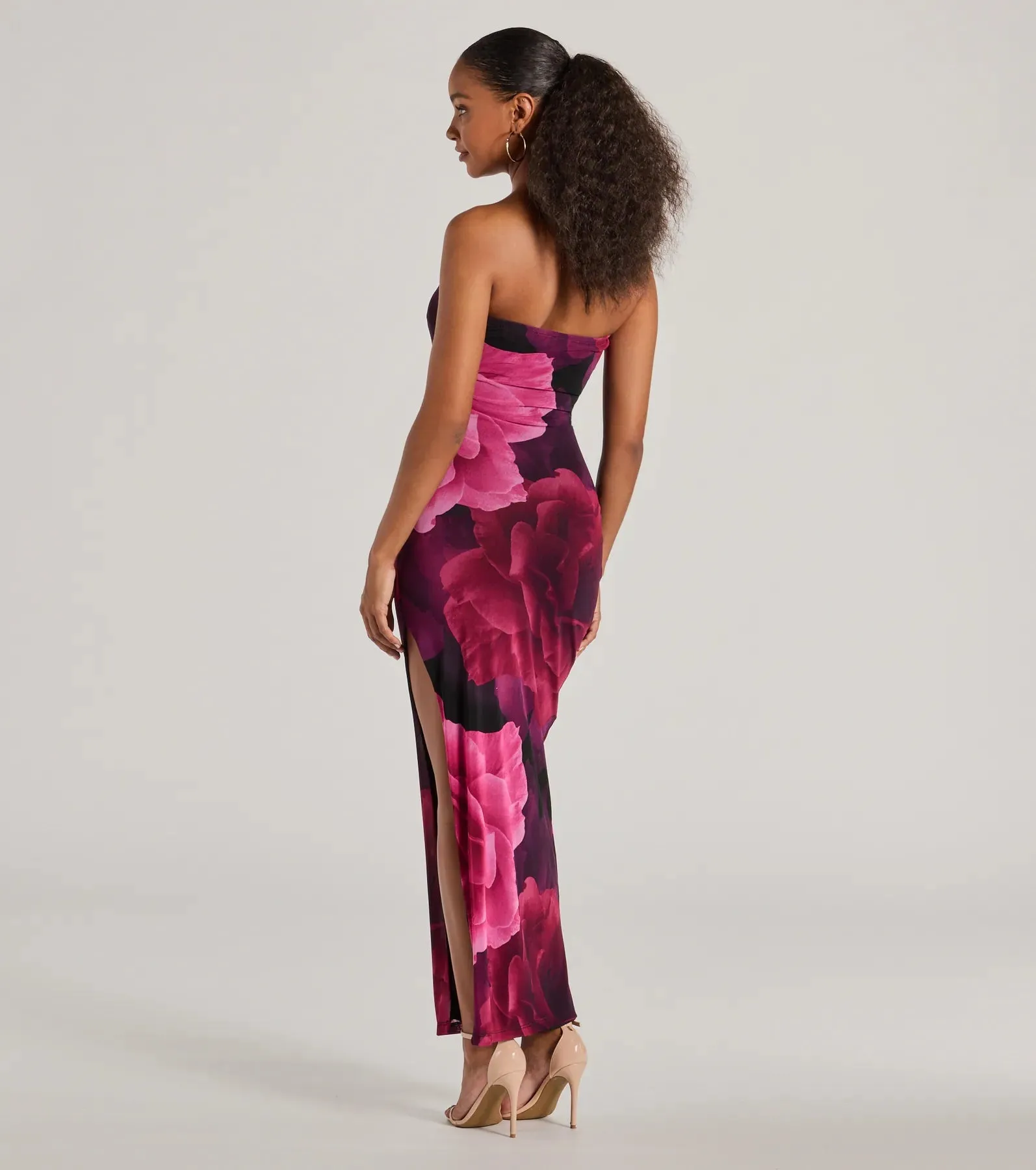 Grandeur Blooms Strapless Slit Floral Maxi Dress sold by Windsor product image thumbnail 2