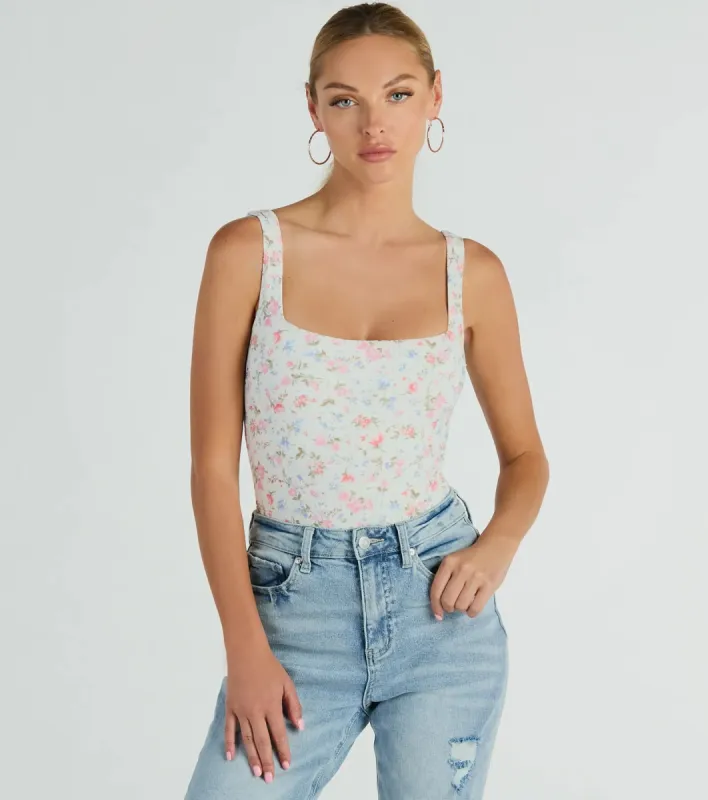 Stylish Imagination Square Neck Eyelet Floral Bodysuit sold by Windsor