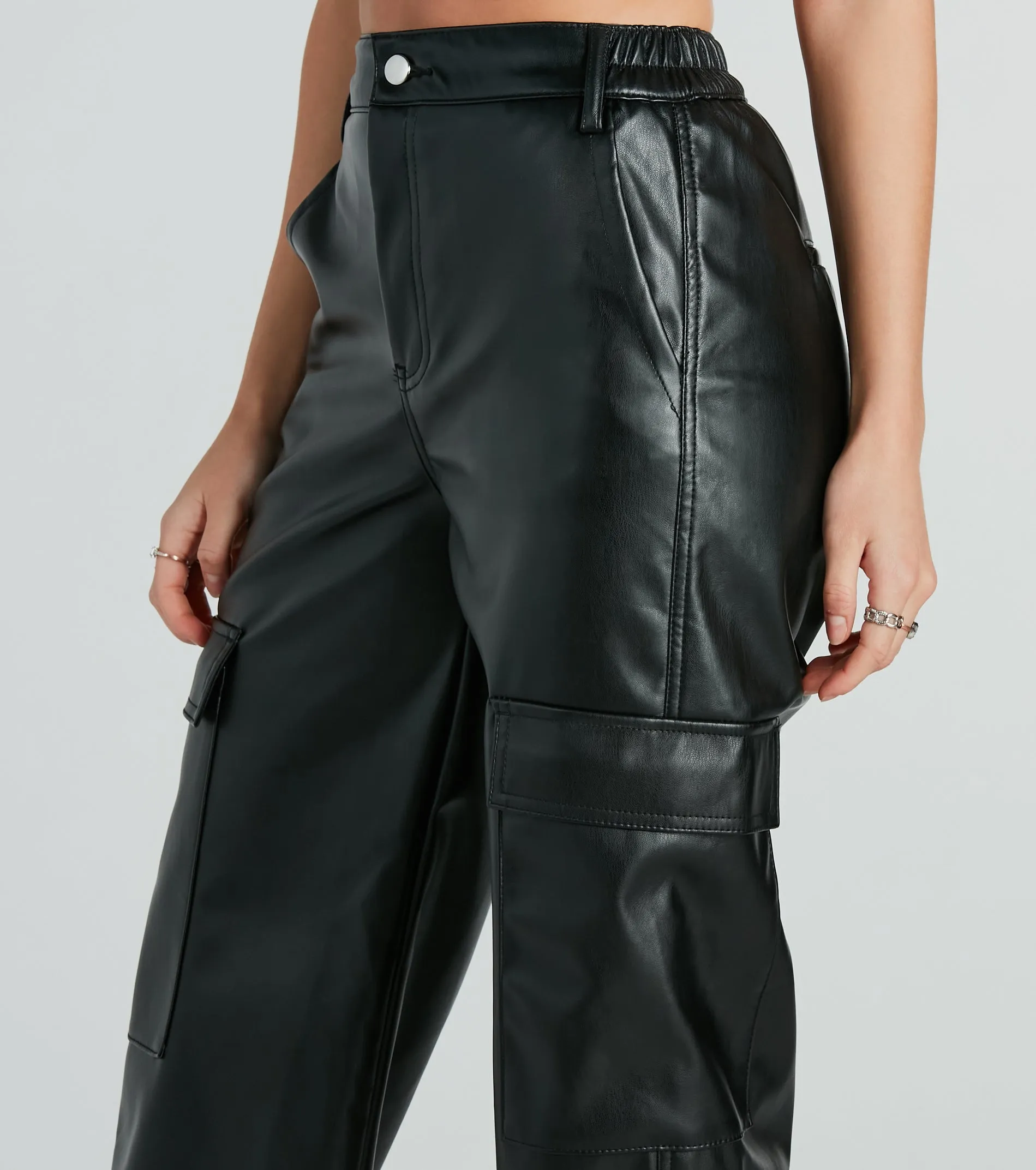 Upgraded Style Faux Leather Wide-Leg Pants sold by Windsor product image thumbnail 3