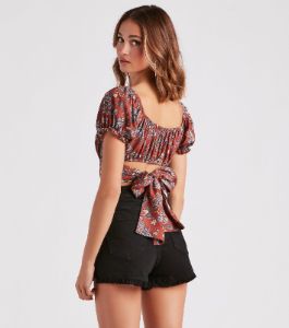 Free Spirited Paisley Tie-Back Crop Top sold by Windsor
