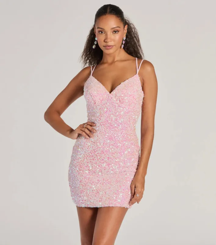 Davina Sequin Lace-Up Bodycon Mini Dress sold by Windsor