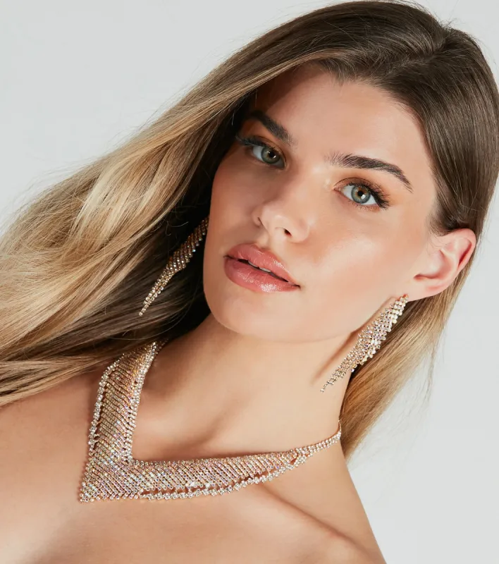 Dreamy Sheen Rhinestone Necklace And Earrings Set sold by Windsor