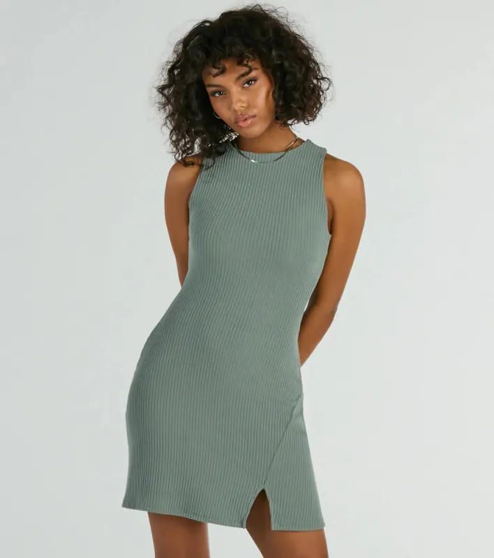 Note To Self Crew Neck Slit A-Line Mini Dress sold by Windsor