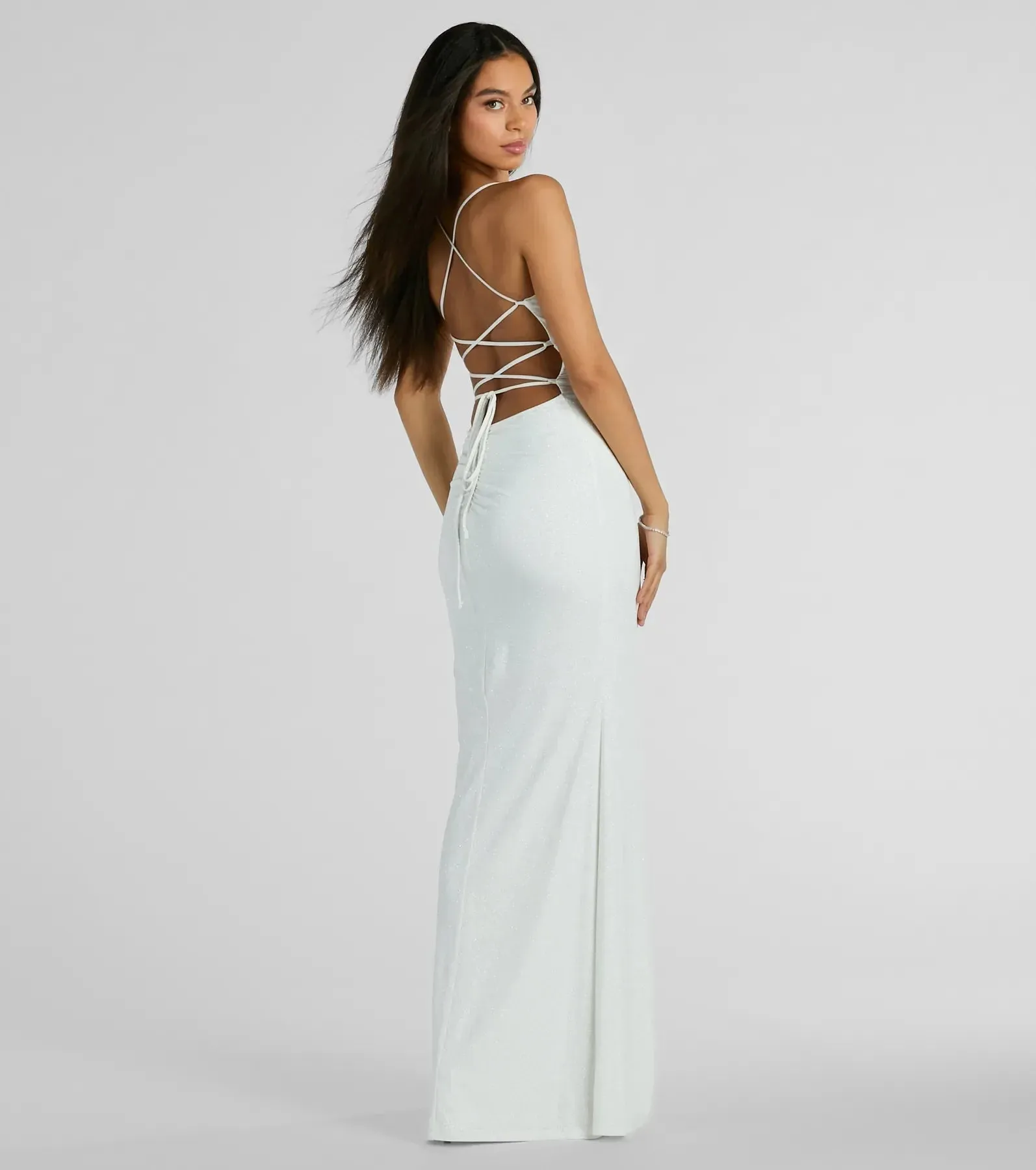 Eliana Lace-Up Mermaid Glitter Knit Formal Dress sold by Windsor product image thumbnail 2