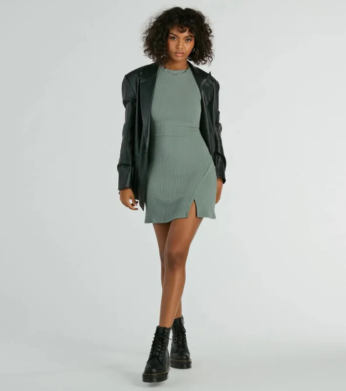 Note To Self Ribbed Knit A-Line Mini Dress sold by Windsor