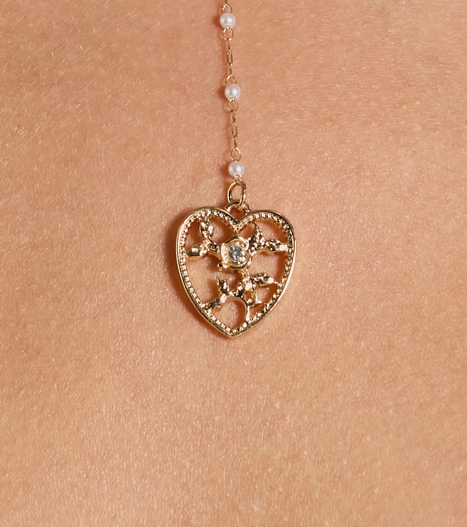 Way To My Heart Rhinestone Faux Pearl Lariat Necklace sold by Windsor product image thumbnail 2