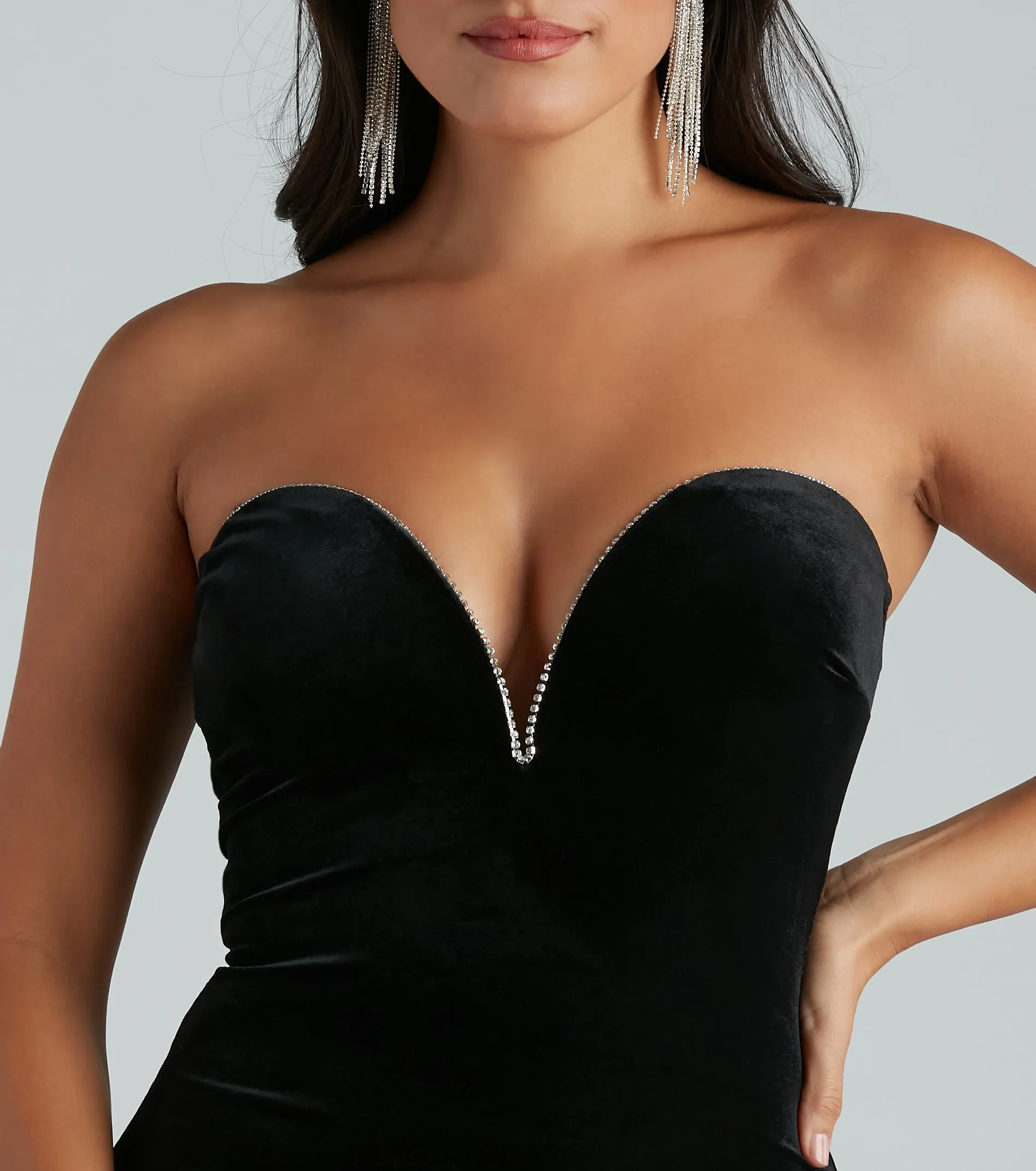 Midnight Glamour Rhinestone Velvet Mini Dress sold by Windsor product image thumbnail 4