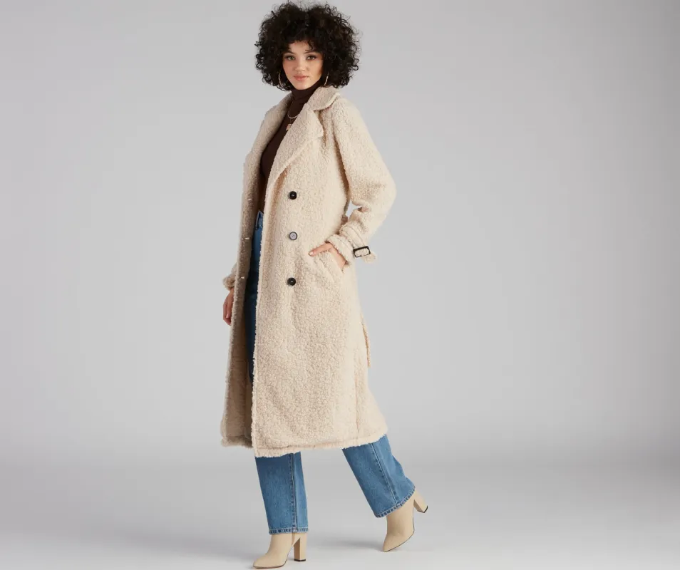 Locking Knit Down Sherpa Long Trench Coat sold by Windsor