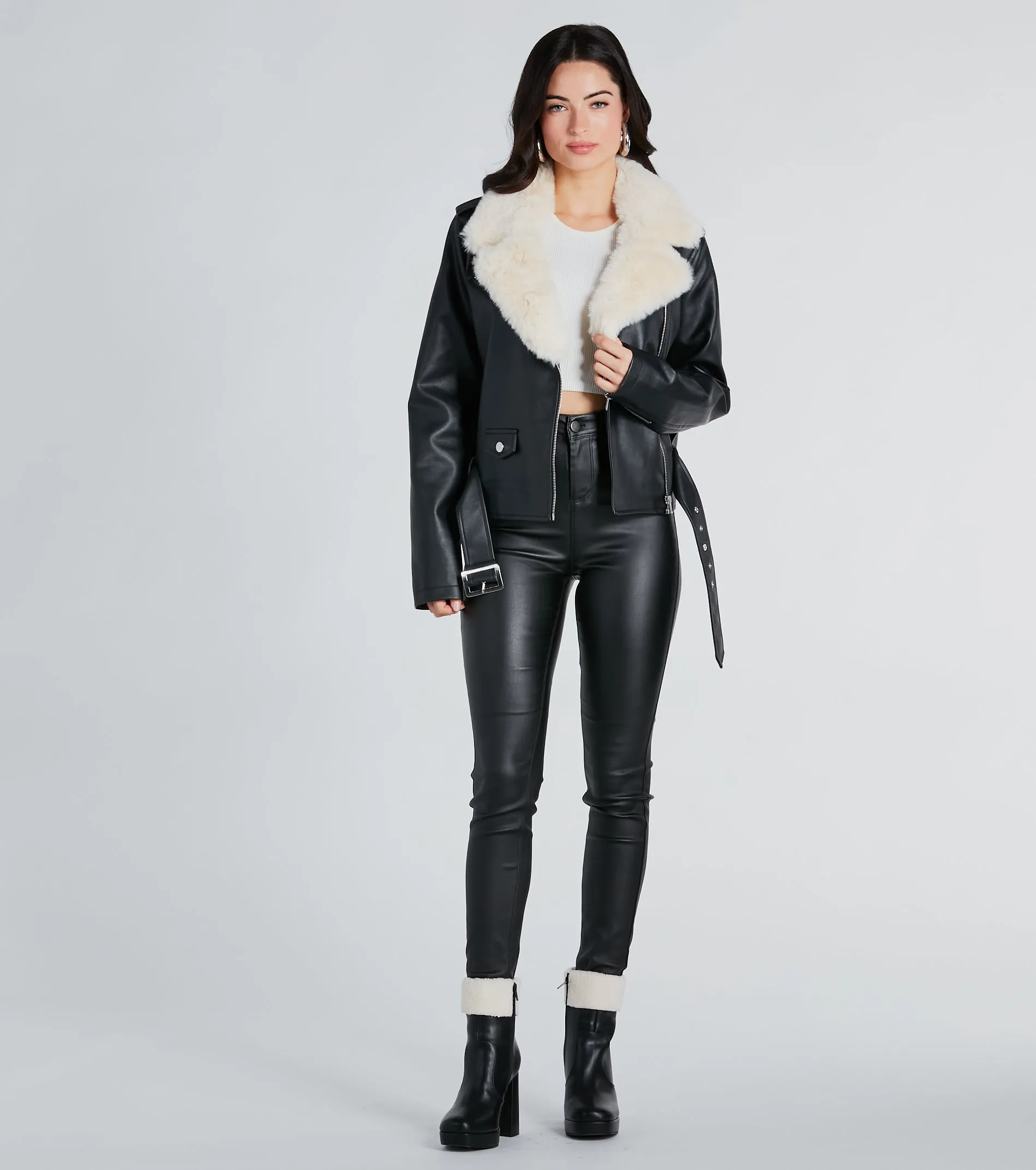 Always Elevated Faux Fur Trim Faux Leather Jacket sold by Windsor product image thumbnail 3