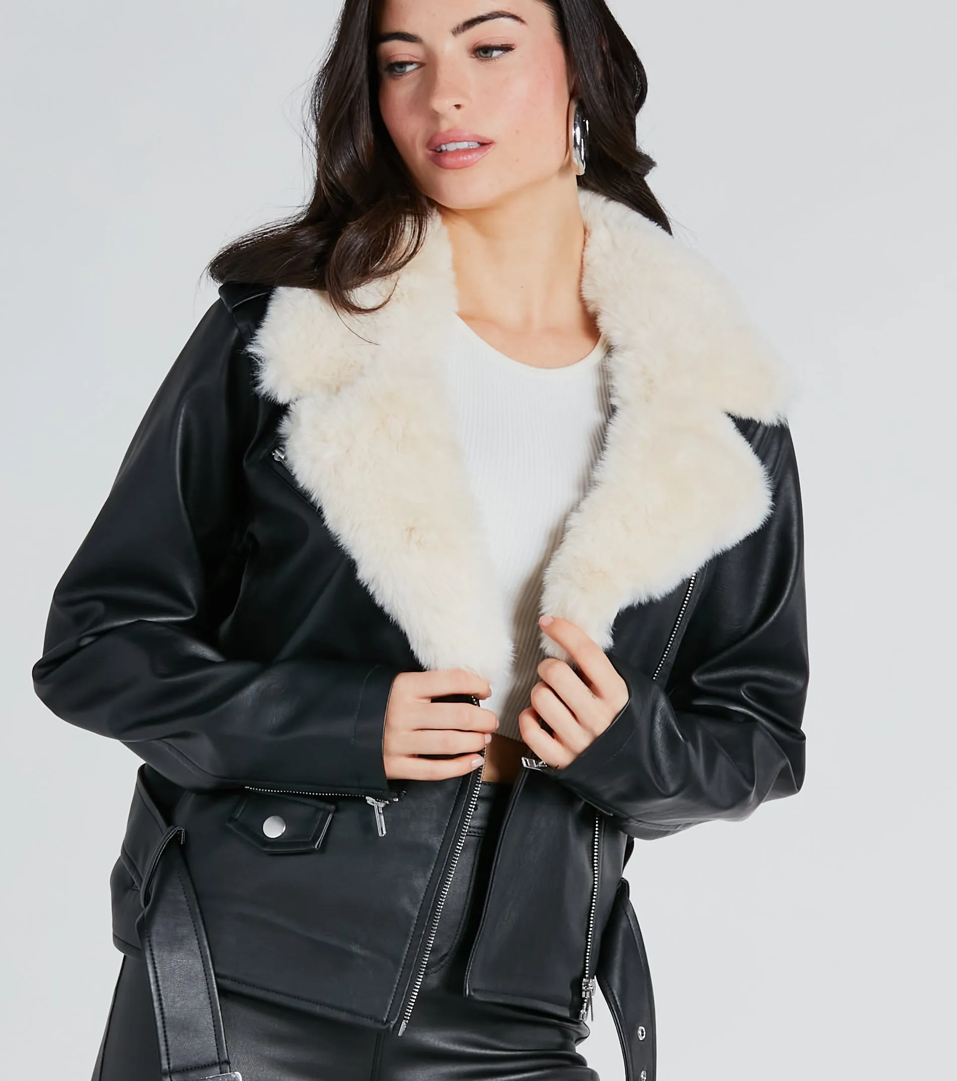 Always Elevated Faux Fur Trim Faux Leather Jacket sold by Windsor product image thumbnail 4