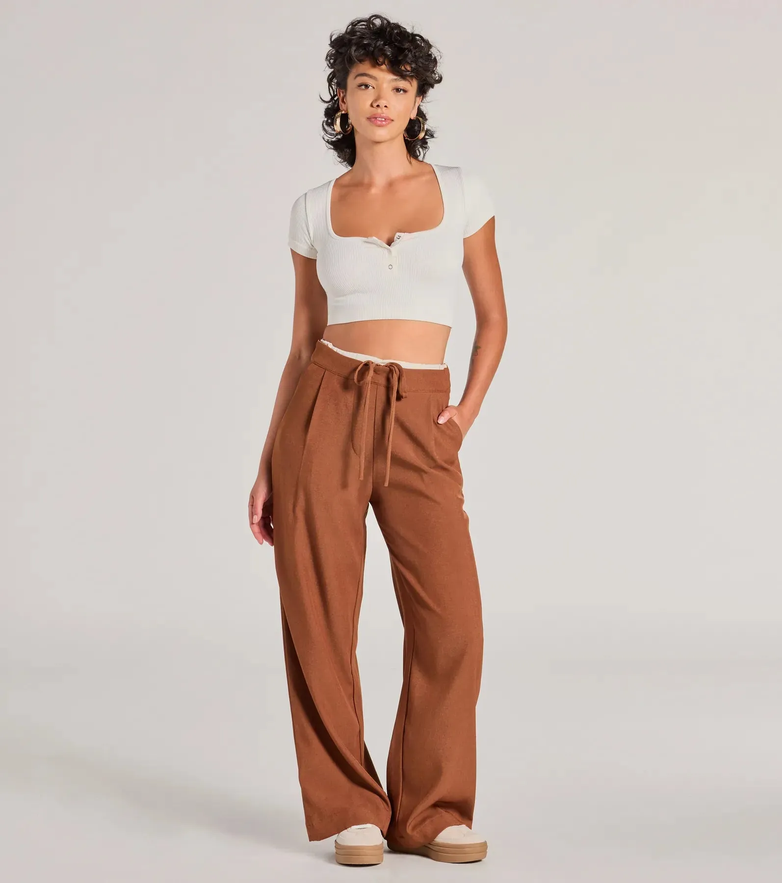 Trendy Muse Contrast Waist Trouser Pants sold by Windsor