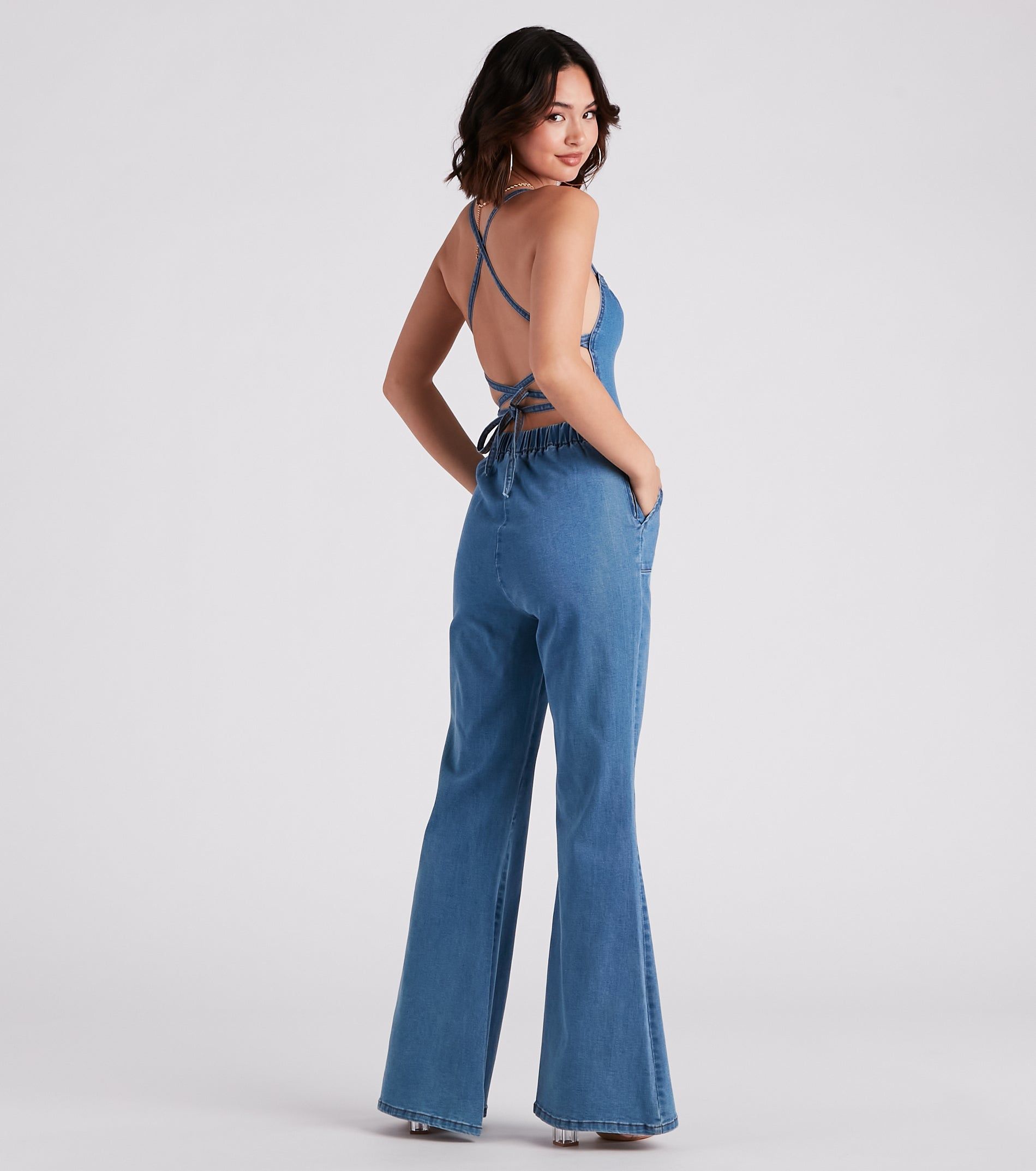 So Major Halter Lace-Up Denim Jumpsuit sold by Windsor product image thumbnail 2