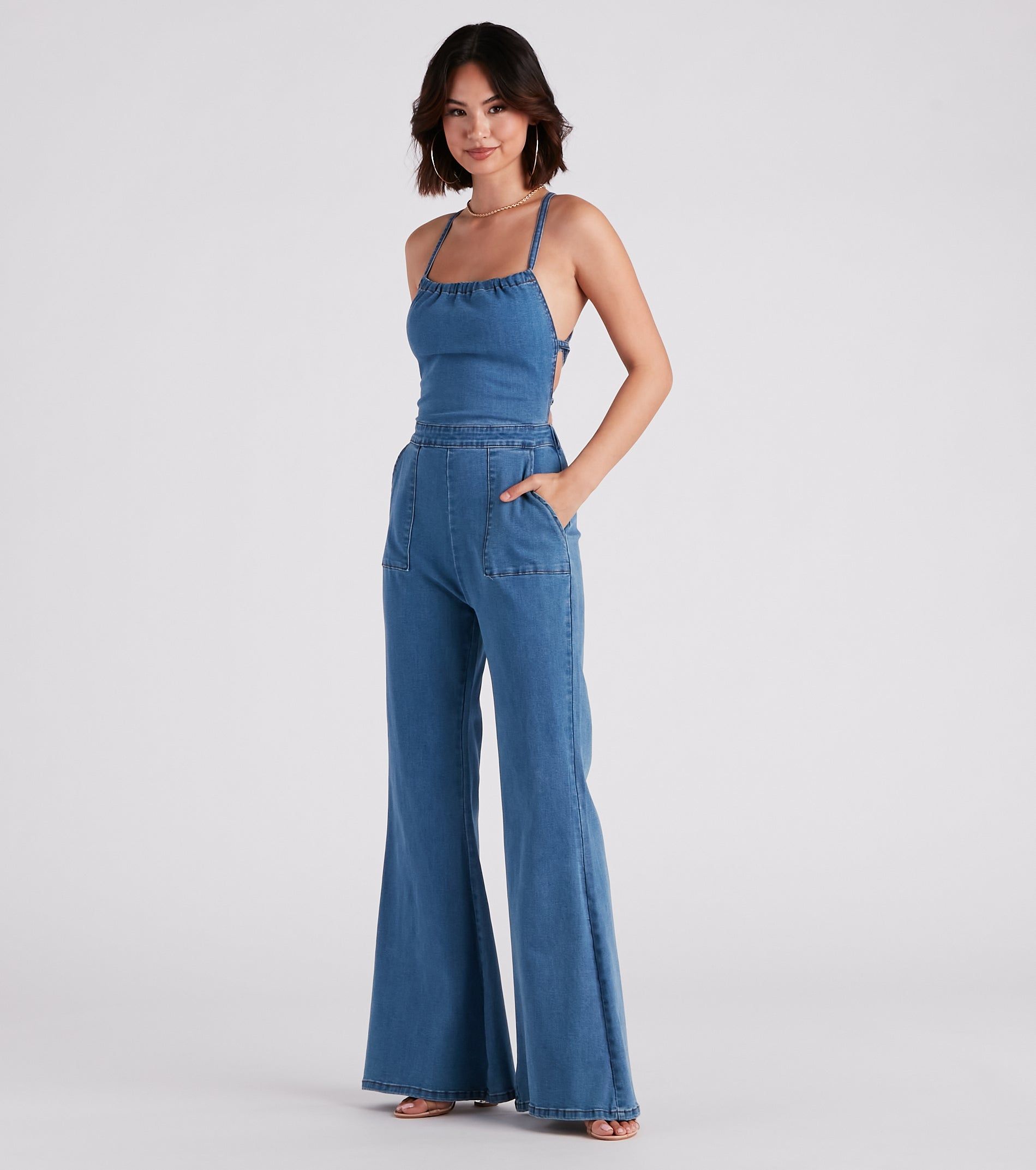 So Major Halter Lace-Up Denim Jumpsuit sold by Windsor product image thumbnail 3