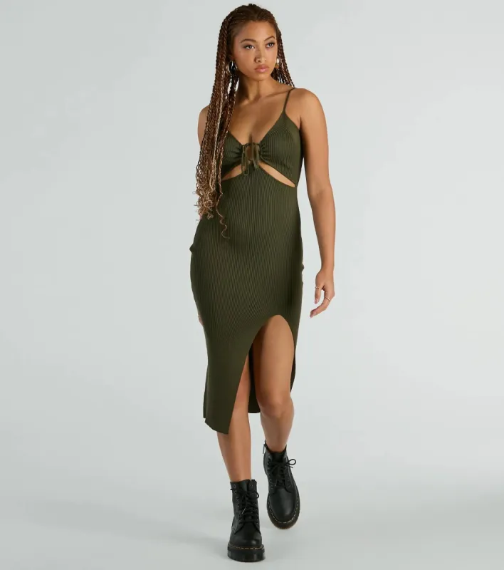 Such A Serve Cutout Strappy Ribbed Knit Midi Dress sold by Windsor