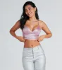 CLEARANCE - Going For Glam Rhinestone Satin Crop Top sold by Windsor