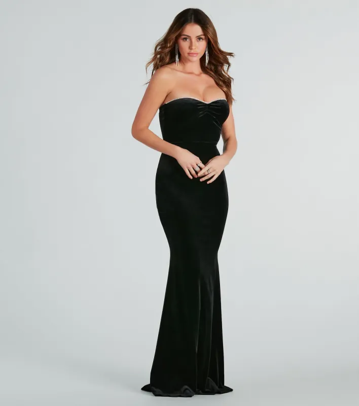 May Formal Velvet Rhinestone Mermaid Long Dress sold by Windsor