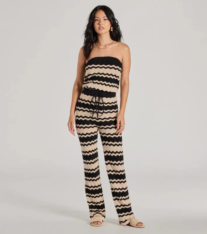 Stylish In Stripes Strapless Wide Leg Knit Jumpsuit sold by Windsor