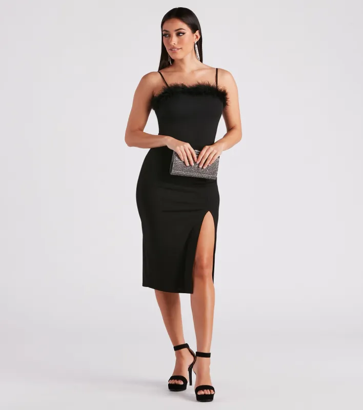 Sweet Darling Crepe Marabou Midi Dress sold by Windsor