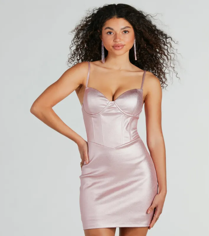 Electric Vibe Metallic Corset Mini Dress sold by Windsor