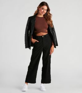 Trendy Tie-Back Long Sleeve Crop Top sold by Windsor